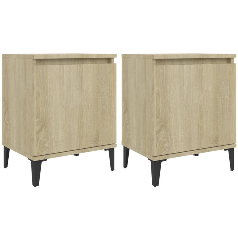 

vidaXL Mesitas de noche con patas de metal 40x30x50 cm 2 uds roble Sonoma - Marrón