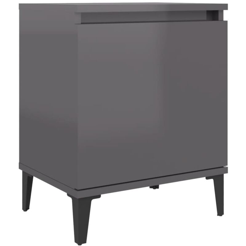 

vidaXL Mesita de noche con patas de metal 40x30x50 cm gris brillante - Gris