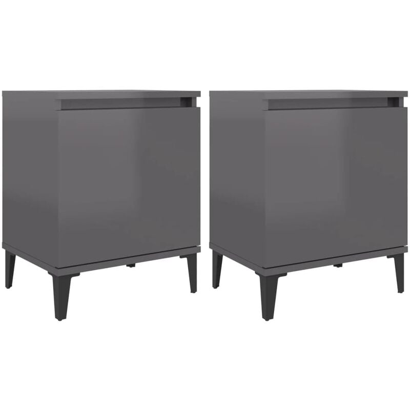 

vidaXL Mesitas de noche con patas de metal 40x30x50 cm 2 uds gris brillante - Gris