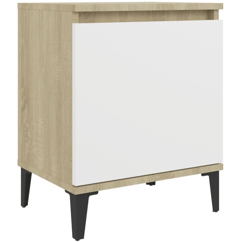 

vidaXL Mesita de noche con patas de metal 40x30x50 cm blanco roble Sonoma - Blanco