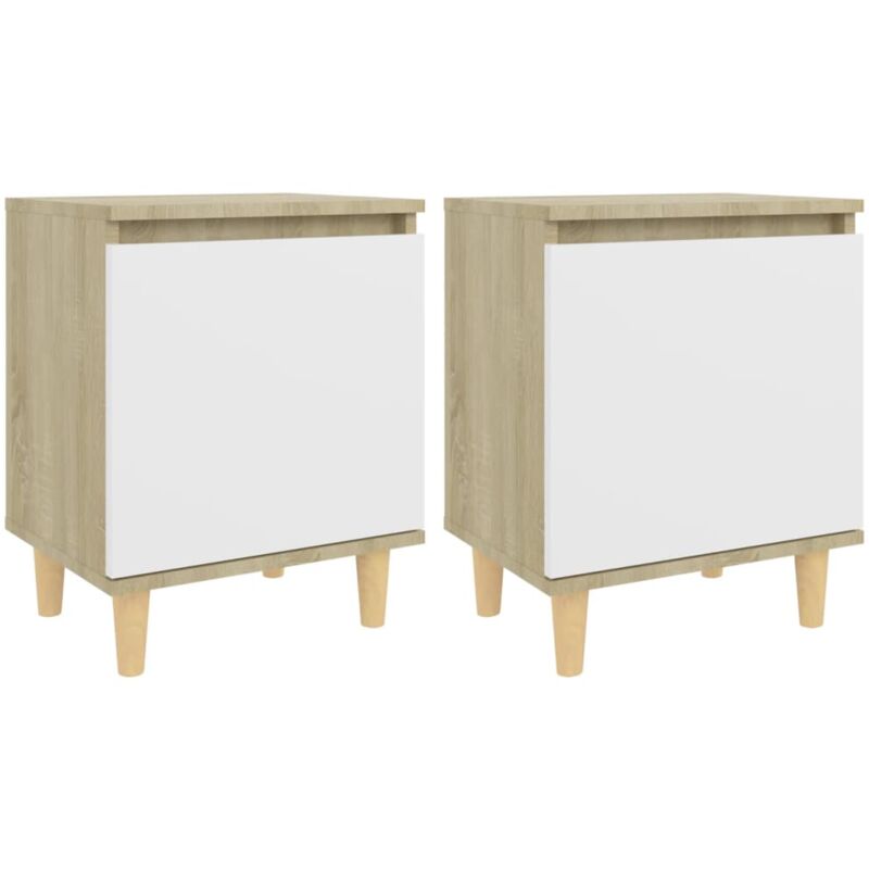 

vidaXL Mesitas de noche con patas 40x30x50 cmmadera pino blanco y Sonoma 2 uds - Blanco