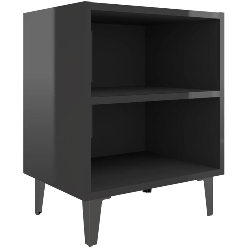 

vidaXL Mesita de noche con patas metal 40x30x50 cm negro brillante - Negro