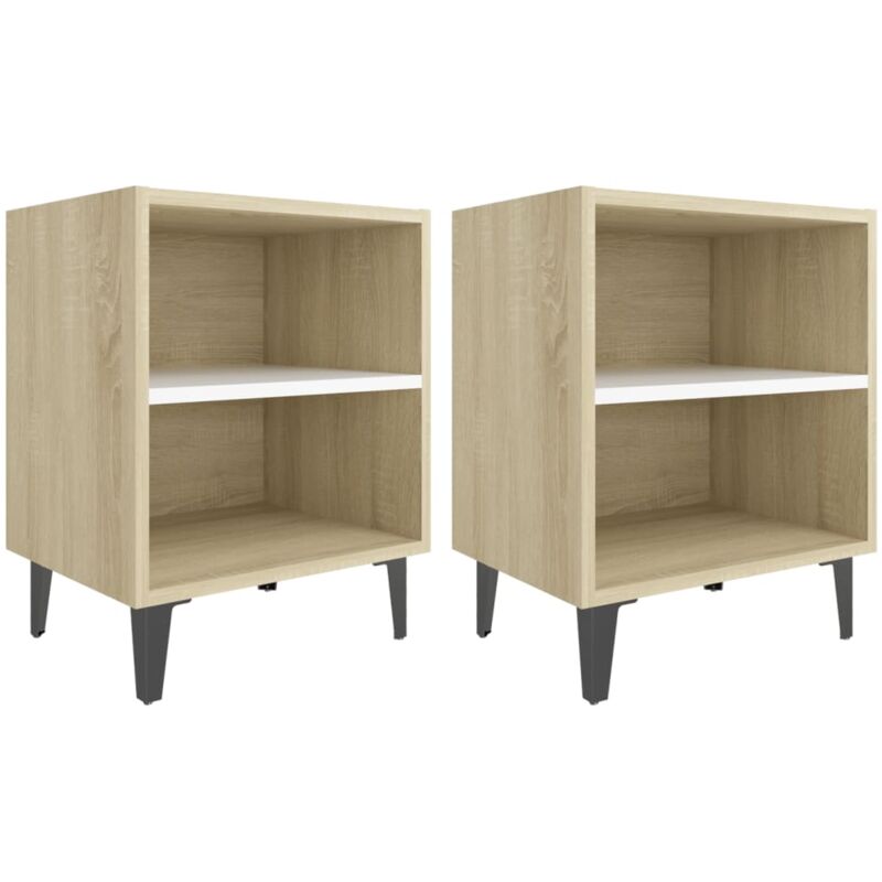

vidaXL Mesitas noche con patas metal 40x30x50 cm 2 uds blanco roble Sonoma - Blanco