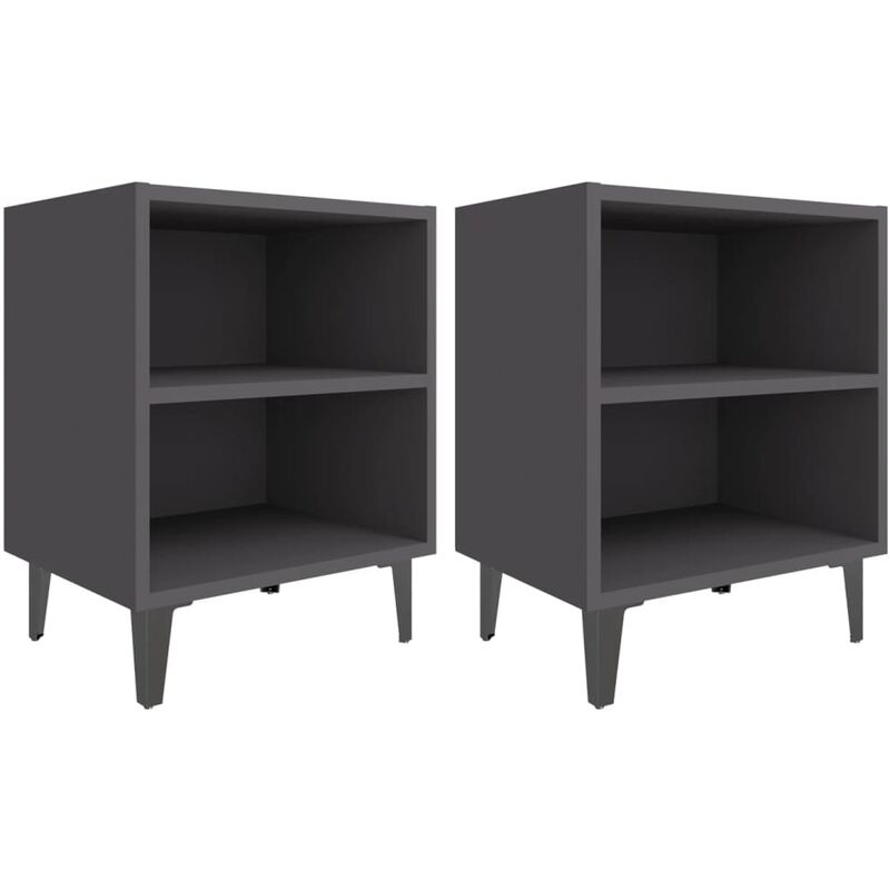 

vidaXL Mesitas de noche con patas de metal 40x30x50 cm 2 uds gris - Gris