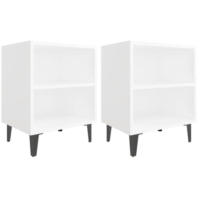 

vidaXL Mesitas de noche con patas de metal 40x30x50 cm 2 uds blanco - Blanco