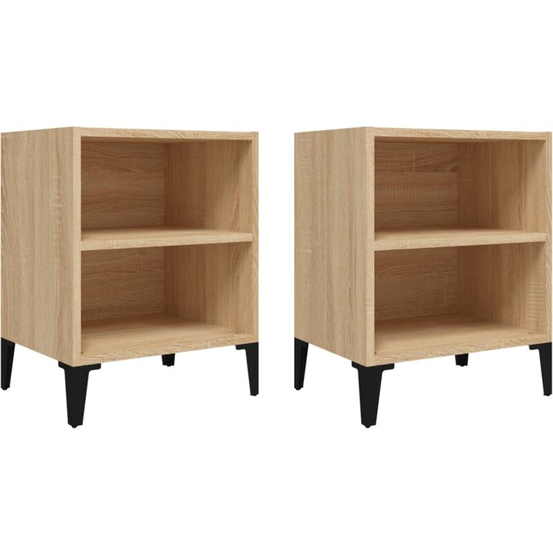 

vidaXL Mesitas de noche con patas metal 40x30x50 cm 2 uds roble Sonoma - Marrón
