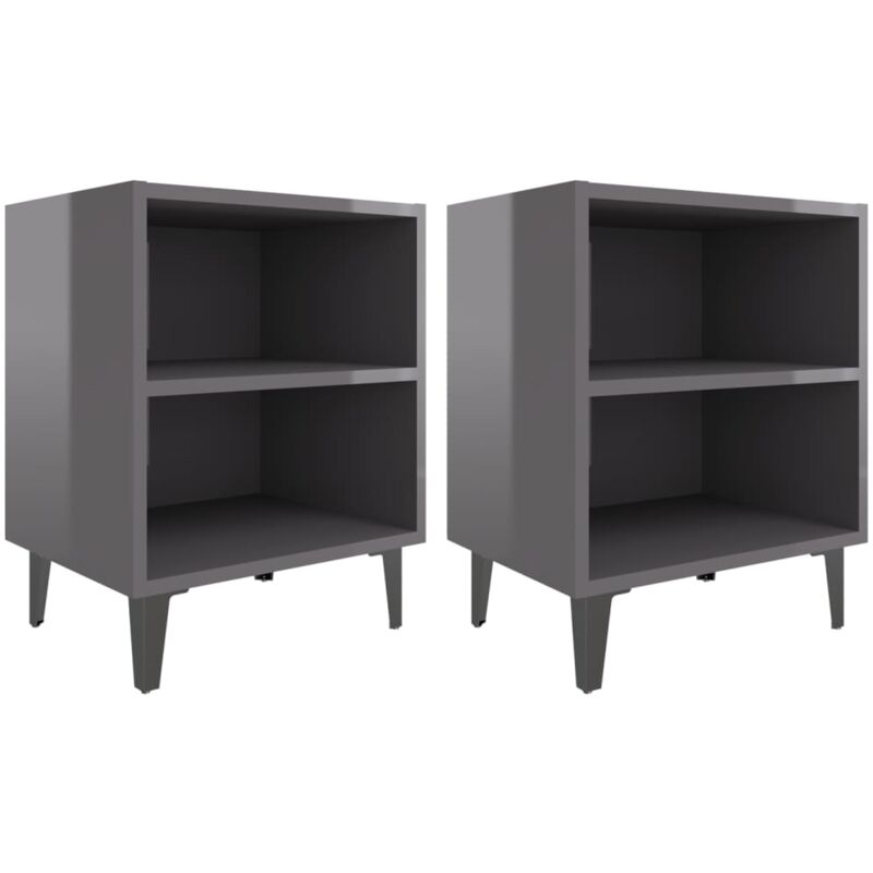 

vidaXL Mesitas de noche con patas metal 40x30x50 cm 2 udsgris brillante - Gris