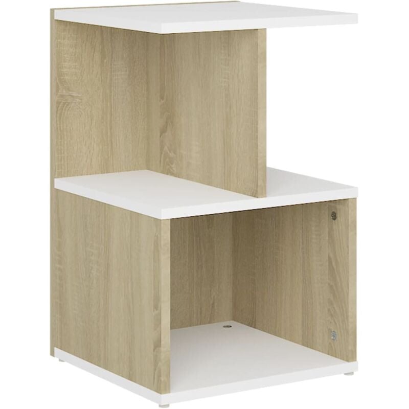 

vidaXL Mesita de noche de aglomerado 35x35x55 cm blanco y roble Sonoma - Blanco
