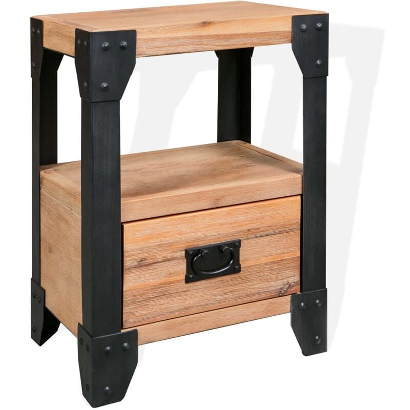 

vidaXL Mesita de Noche de Madera Maciza Acacia y Acero 40x30x54 cm - Marrón