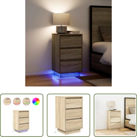 vidaXL Mesita de noche de madera -  Mesilla de noche con luces LED roble sonoma 38x34x65 cm