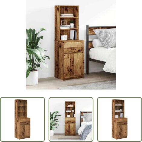 vidaXL Mesita de noche de madera -  Mesilla de noche madera antigua 39x35x125cm Madera ingeniería