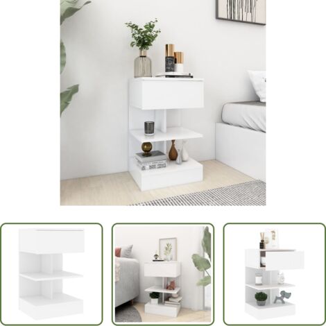 vidaXL Mesita de noche de madera -  Mesita de noche aglomerado blanco 40x35x65 cm