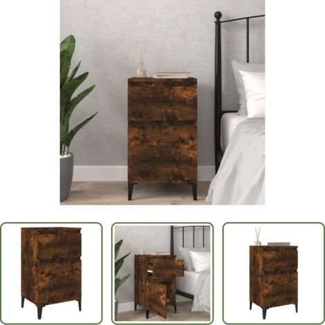 vidaXL Mesita de noche de madera -  Mesita de noche color roble ahumado 40x35x70 cm