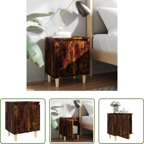 vidaXL Mesita de noche de madera -  Mesita de noche con patas madera roble ahumado 40x30x50 cm