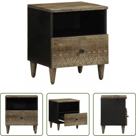 vidaXL Mesita de noche de madera -  Mesita de noche de madera maciza de mango gris claro 40x33x46cm