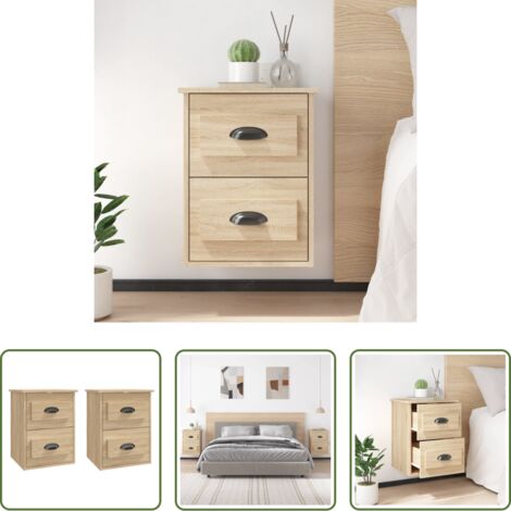 vidaXL Mesita de noche de madera -  Mesita de noche de pared 2 uds color roble Sonoma 41,5x36x53 cm
