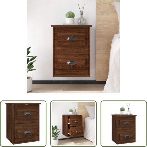 vidaXL Mesita de noche de madera -  Mesita de noche de pared color roble marrón 41,5x36x53 cm
