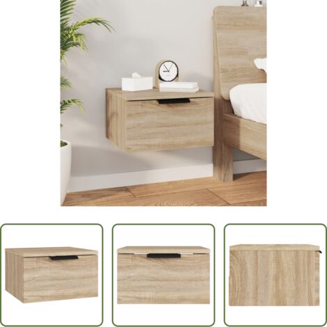vidaXL Mesita de noche de madera -  Mesita de noche de pared color roble Sonoma 34x30x20 cm