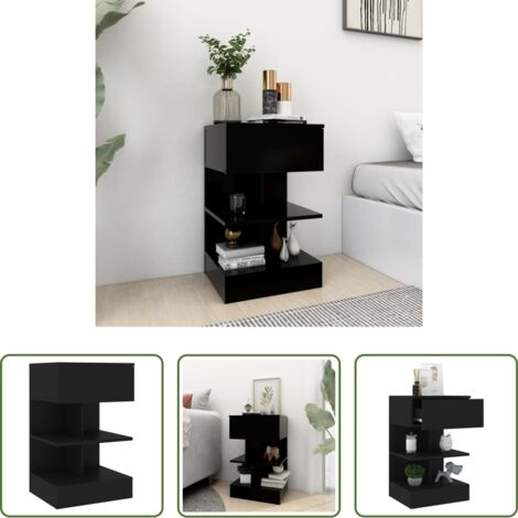 vidaXL Mesita de noche de madera -  Mesita de noche madera contrachapada negro 40x35x65 cm