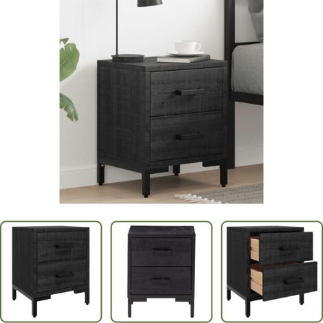vidaXL Mesita de noche de madera -  Mesita de noche madera maciza de pino negro 36x30x45 cm
