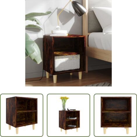 vidaXL Mesita de noche de madera -  Mesita de noche patas madera maciza roble ahumado 40x30x50 cm