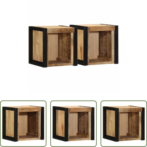 vidaXL Mesita de noche de madera -  Mesitas de noche 2 piezas 40x35x40cm madera maciza rugosa mango