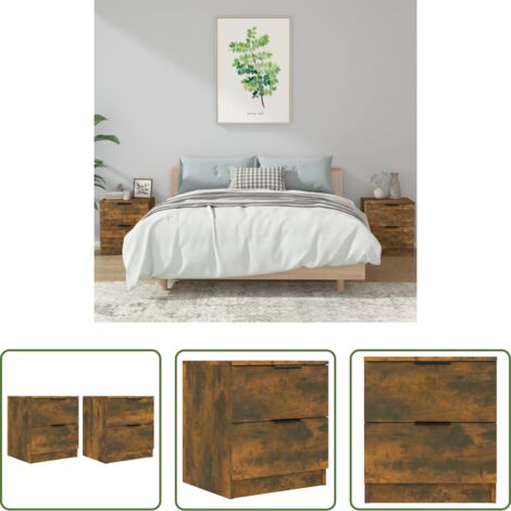 vidaXL Mesita de noche de madera -  Mesitas de noche 2 uds madera contrachapada color roble ahumado