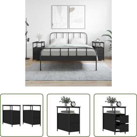 vidaXL Mesita de noche de madera -  Mesitas de noche 2 uds madera de ingeniería negra 30x60x60 cm