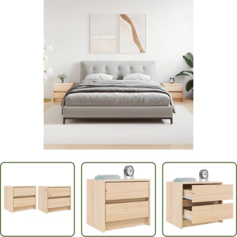 vidaXL Mesita de noche de madera -  Mesitas de noche 2 uds madera maciza de pino 40x31x35,5 cm