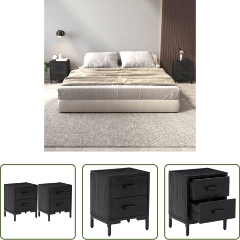 vidaXL Mesita de noche de madera -  Mesitas de noche 2 uds madera maciza de pino negro 36x30x45 cm