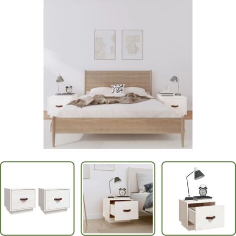 vidaXL Mesita de noche de madera -  Mesitas de noche 2 uds madera maciza pino blanco 40x34x35 cm