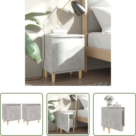 vidaXL Mesita de noche de madera -  Mesitas de noche 2 uds patas madera gris hormigón 40x30x50 cm