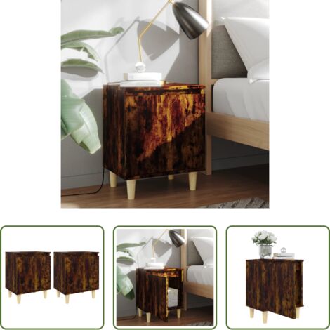 vidaXL Mesita de noche de madera -  Mesitas de noche 2 uds patas madera roble ahumado 40x30x50 cm