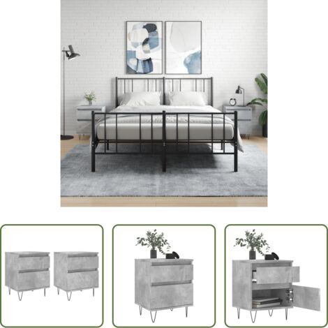 vidaXL Mesita de noche de madera -  Mesitas noche 2 uds madera ingeniería gris hormigón 40x35x50 cm