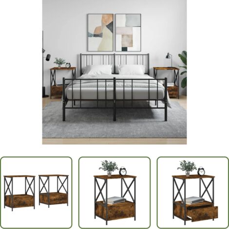 vidaXL Mesita de noche de madera -  Mesitas noche 2 uds madera ingeniería roble ahumado 50x41x65 cm
