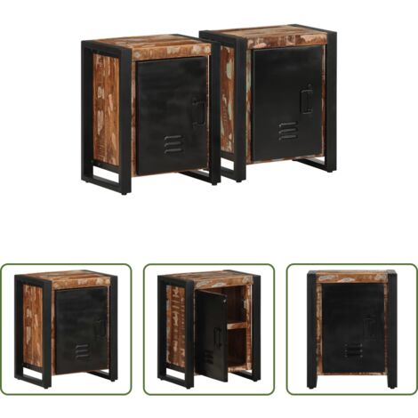 vidaXL Mesita de noche de mango -  Mesitas de noche 2 uds multicolor madera maciza rugosa mango