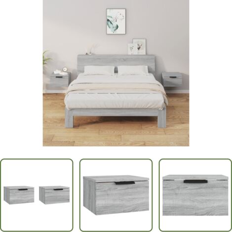 vidaXL Mesita de noche de pared -  Mesita de noche de pared 2 uds color gris Sonoma 34x30x20 cm