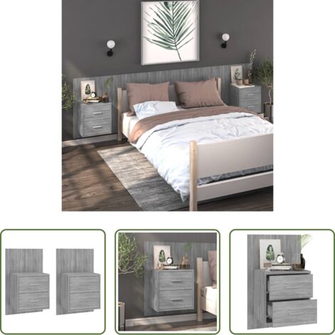 vidaXL Mesita de noche de pared -  Mesita de noche de pared 2 unidades color gris Sonoma