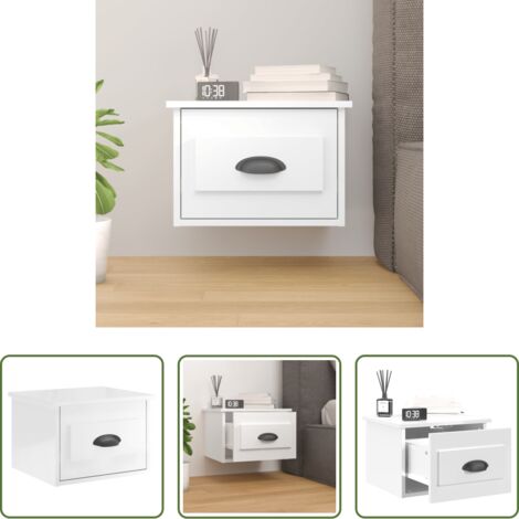 vidaXL Mesita de noche de pared -  Mesita de noche de pared blanco brillante 41,5x36x28 cm