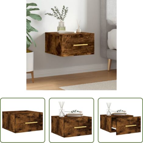 vidaXL Mesita de noche de pared -  Mesita de noche de pared color roble ahumado 35x35x20 cm