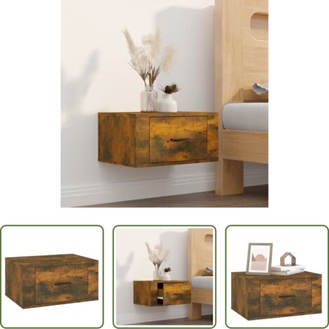 vidaXL Mesita de noche de pared -  Mesita de noche de pared color roble ahumado 50x36x25 cm