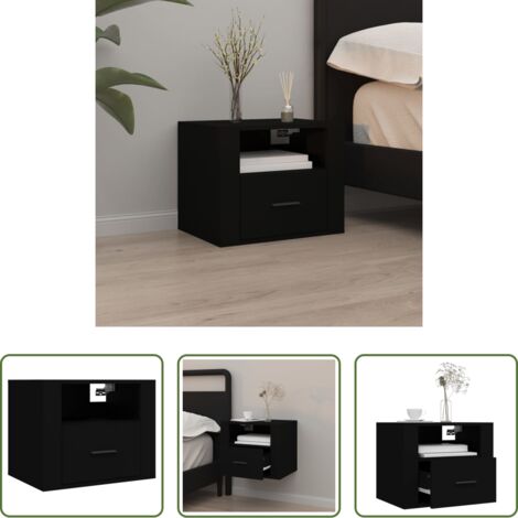 vidaXL Mesita de noche de pared -  Mesita de noche de pared negro 50x36x40 cm