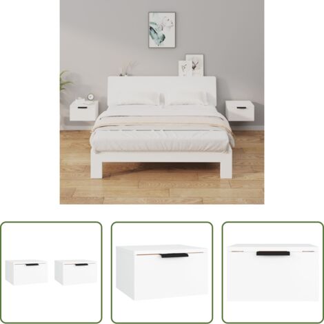 vidaXL Mesita de noche de pared -  Mesitas de noche de pared 2 uds blanco 34x30x20 cm