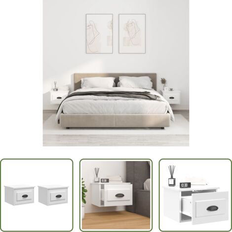 vidaXL Mesita de noche de pared -  Mesitas de noche de pared 2 uds blanco brillante 41,5x36x28 cm