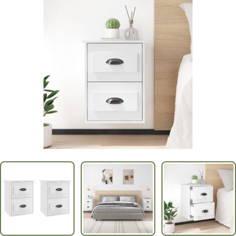 vidaXL Mesita de noche de pared -  Mesitas de noche de pared 2 uds blanco brillante 41,5x36x53 cm