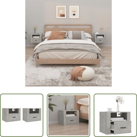vidaXL Mesita de noche de pared -  Mesitas de noche de pared 2 uds gris hormigón 50x36x40 cm