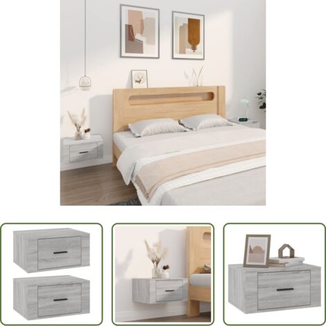 vidaXL Mesita de noche de pared -  Mesitas de noche de pared 2 uds gris Sonoma 50x36x25 cm