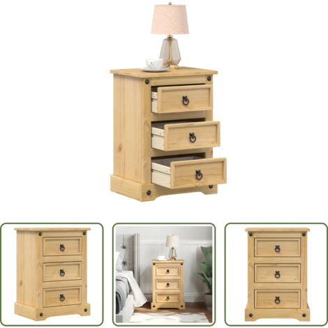 vidaXL Mesita de noche de pino -  Mesita de noche Corona madera maciza de pino 45x35x64 cm