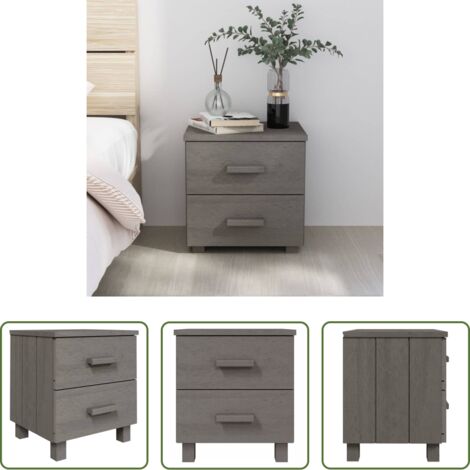vidaXL Mesita de noche de pino -  Mesita de noche HAMAR pino macizo gris claro 40x35x44,5 cm