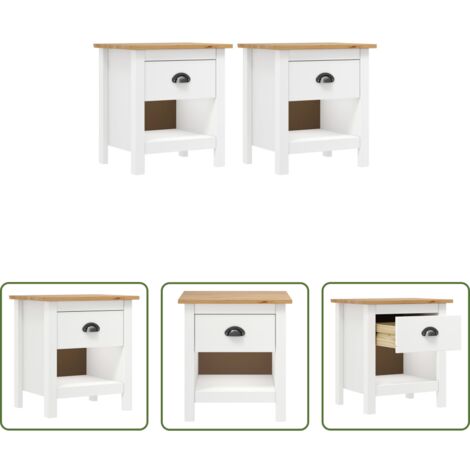 vidaXL Mesita de noche de pino -  Mesitas de noche 2 uds Hill madera maciza de pino 46x35x49,5 cm